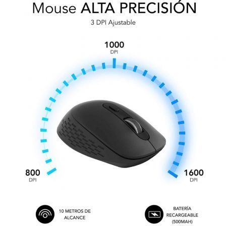 Subblim Curve Ergo Dual Ratón Ergonómico Inalámbrico Negro